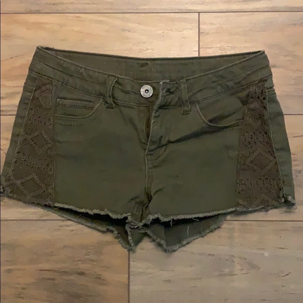 Green jean shorts